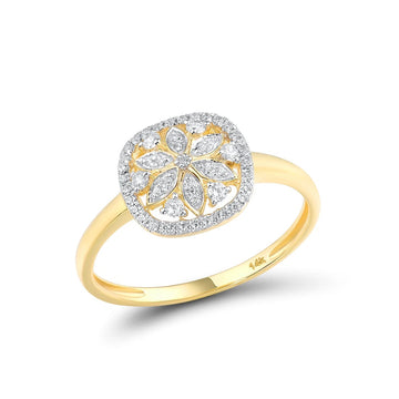 Anillo de flor de diamantes brillantes en oro amarillo 585 de 14 quilates