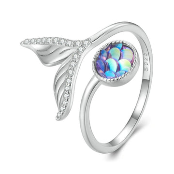 Anello regolabile a coda di pesce sirena in argento sterling 925