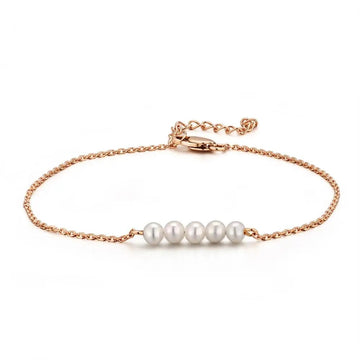 Bracciale alla moda in oro rosa 14K con perle d'acqua dolce bianche