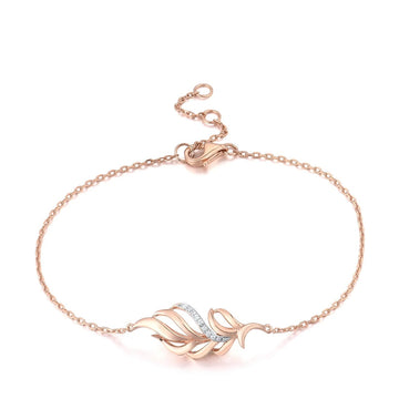 Bracciale con foglie di diamanti in oro rosa 14K autentico