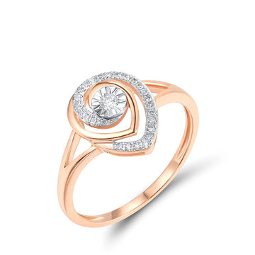 Anillo de compromiso auténtico de oro 585 de 14 quilates en dos tonos con brillantes diamantes.