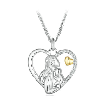 Collar con colgante de corazón de madre e hijo en plata de ley 925
