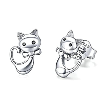 Pendientes de gato pegajoso de plata de ley 925