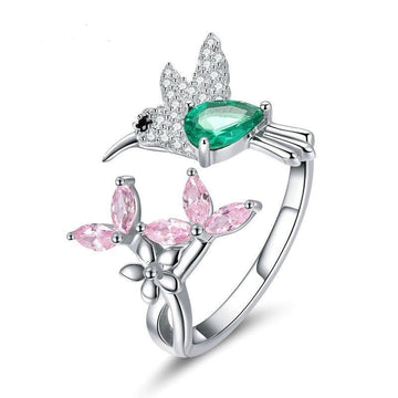 Anillo de colibrí ajustable de plata de ley 925