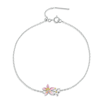Pulsera de plata de ley 925 con una hermosa flor de cerezo