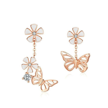Pendientes de mariposa y flor de plata de ley 925
