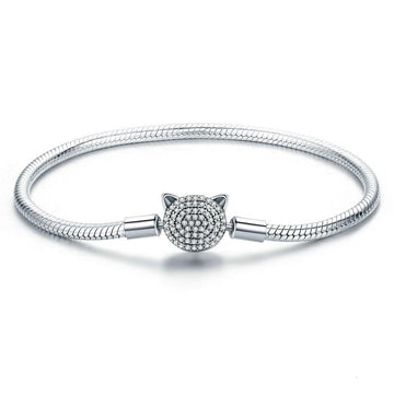 Pulsera de plata de ley 925 con un bonito gato brillante