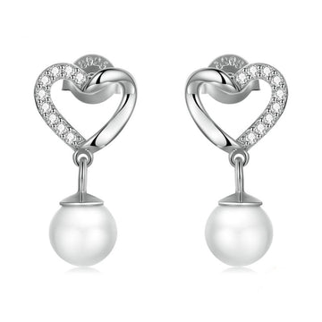 925 Sterling Silver Love Shell Pearl Drop Earrings