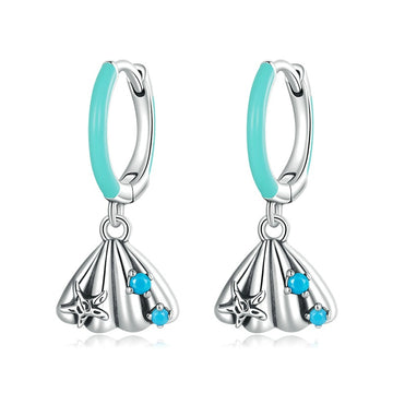 Pendientes colgantes de concha y estrella de mar en plata de ley 925