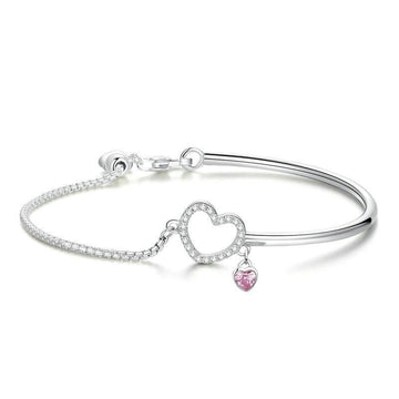 Bracciale rigido rosa a forma di cuore in argento sterling 925
