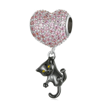925 Sterling Silver Hearted-Balloon Black Cat Charms