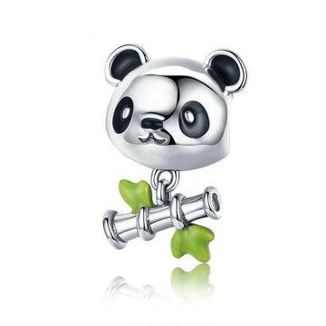 Preciosos dijes de panda de bambú en plata de ley 925
