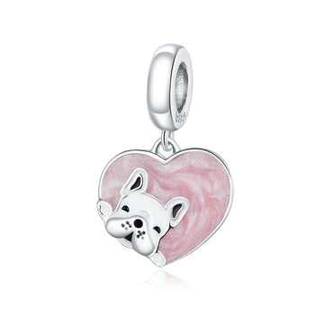 Ciondolo a forma di cucciolo con amore in argento sterling 925