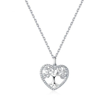 Collar de corazón radiante del árbol de la vida en plata de ley 925