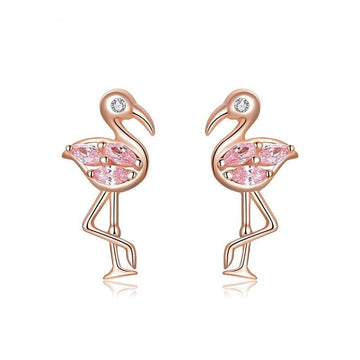 925 Sterling Silver Rose Gold Color Cubic Zirconia Stud Earrings