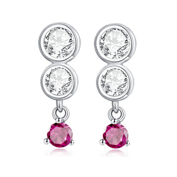 Pendientes colgantes sencillos de circonitas brillantes en plata de ley 925