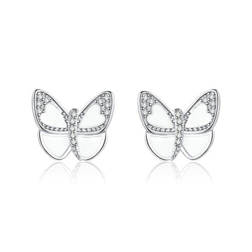 Pendientes de mariposa con esmalte blanco en plata de ley 925