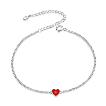 Pulsera de corazón rojo de plata de ley 925
