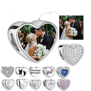 Custom Photo Heart Sterling Silver DIY Charm Beads