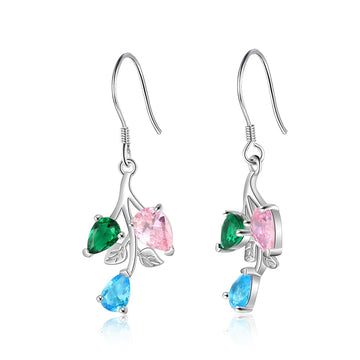 Orecchini pendenti con foglie e rami personalizzati Orecchini pendenti con 3 pietre portafortuna personalizzati