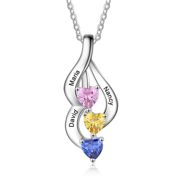 Custom 3 Heart Birthstone Pendant Necklace