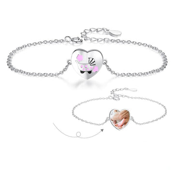 Pulsera personalizada de cochecito de bebé en plata de ley con esmalte rosa
