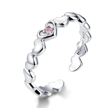 Anillo apilable de corazón rosa en plata de ley 925