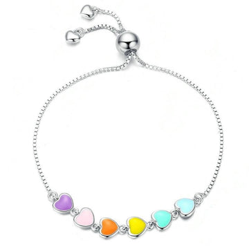 Pulsera de plata de ley con corazón esmaltado en color arcoíris