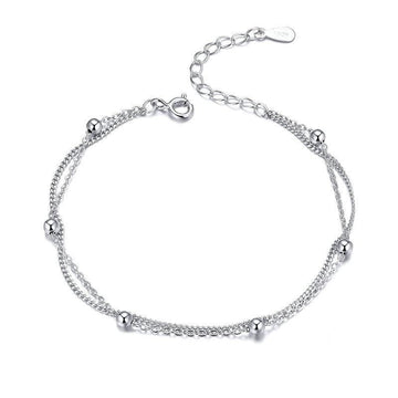 Pulsera de plata 925 con cuentas redondas de doble capa para mujer