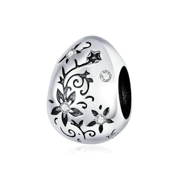 Ciondoli in argento sterling 925 a forma di uovo di Pasqua con fiore retrò
