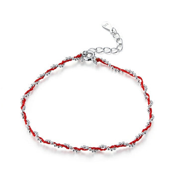 Bracciale in argento sterling 925 con corda nera e rossa