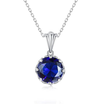Vero argento sterling 925 carino ciondolo a forma di fiore con zaffiro blu collana da donna