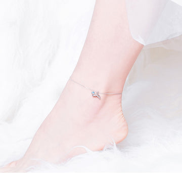 Tobillera de plata de ley con forma de cola de pez sirena del océano azul