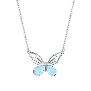 Collar de mariposa auténtico con ópalo en plata de ley 925