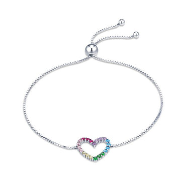 Bracciale in argento sterling 925 con cuore colorato arcobaleno
