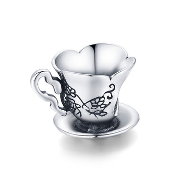 Dijes de taza de té retro de plata de ley 925