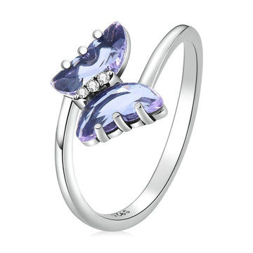Anillo de mariposa con cristales pavé violeta en plata de ley 925