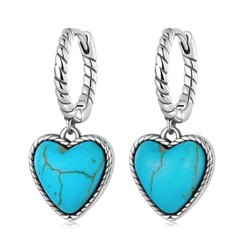 Pendientes de plata de ley 925 con corazón azul y turquesa