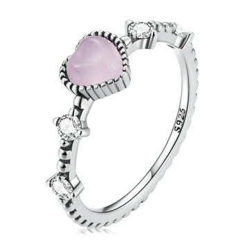 Anillo de corazón rosa de plata de ley 925