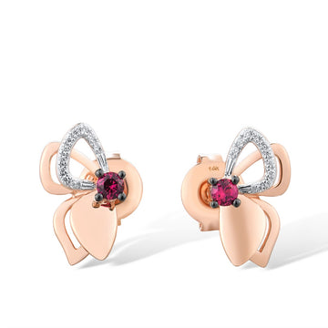 Genuine 14K 585 Rose Gold Stud Earrings