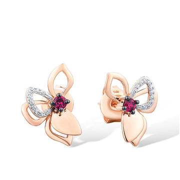 Genuine 14K 585 Rose Gold Stud Earrings