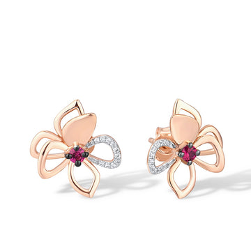 Genuine 14K 585 Rose Gold Stud Earrings