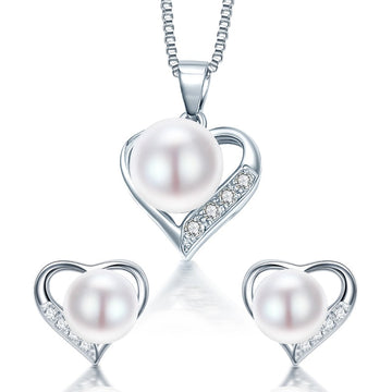 Collana e orecchini con ciondolo in argento sterling a forma di cuore romantico