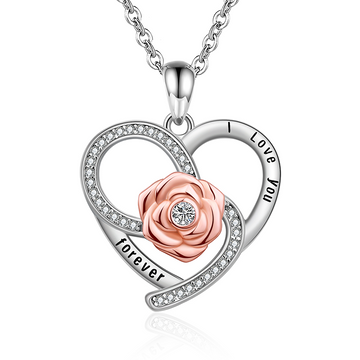 925 Sterling Silver Endless Love Rose Heart Necklace