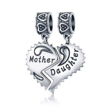 Charms de plata de ley 925 con el mensaje "Madre e hija, amor eterno"