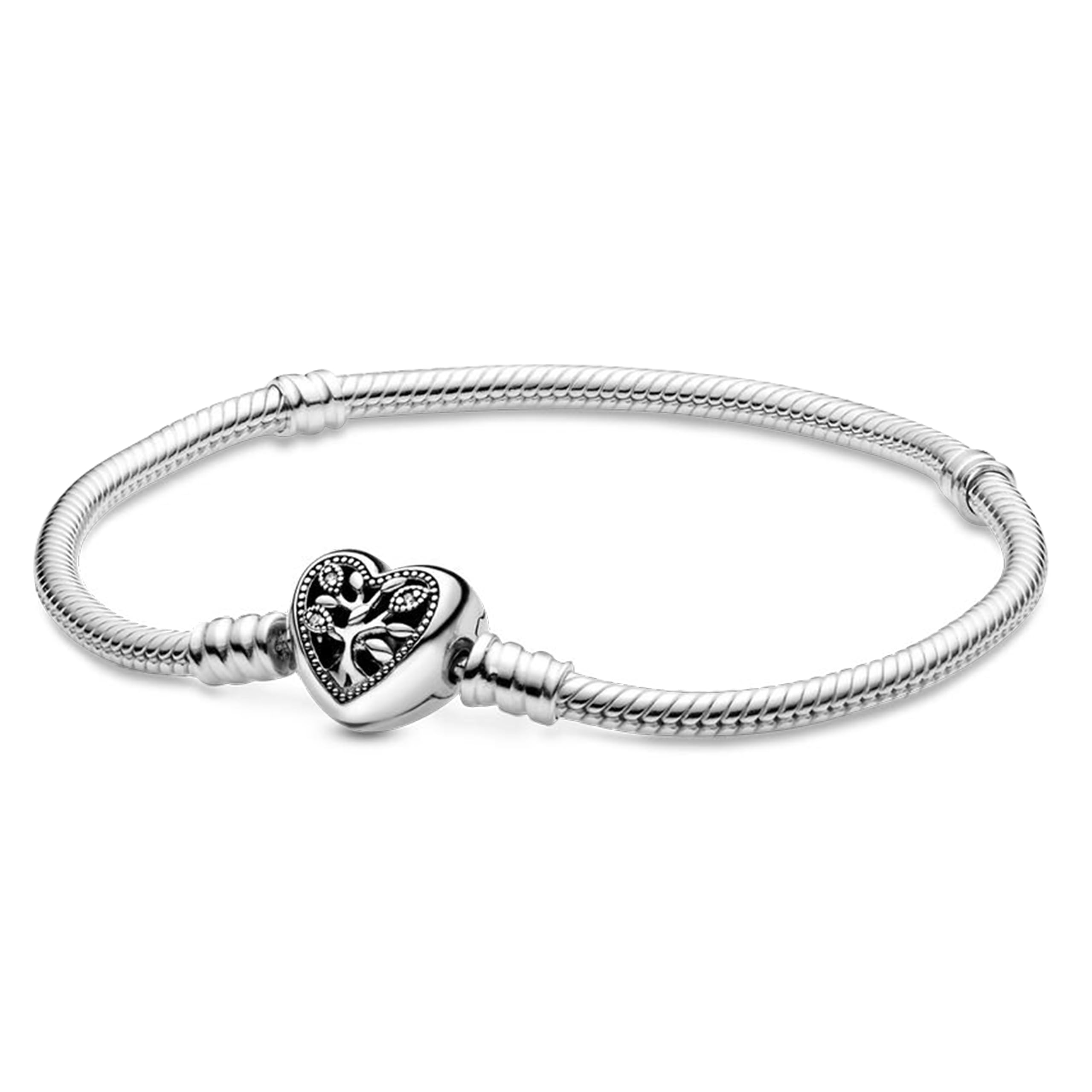 PANDORA Family Tree Heart Clasp Snake Chain Bracelet