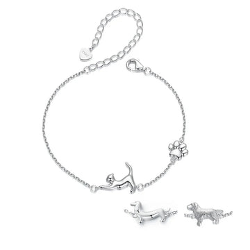 925 Sterling Silver Cute Cat Dog Chain Bracelet