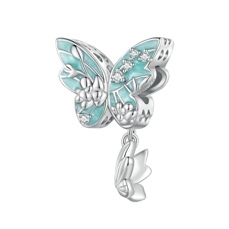 Dijes de flor de mariposa con proceso de esmalte en plata de ley 925
