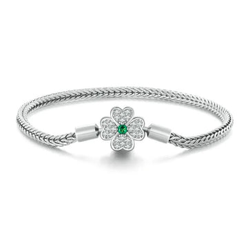 925 Sterling Silver Four-Leaf Clover Snake Basic Bracelet