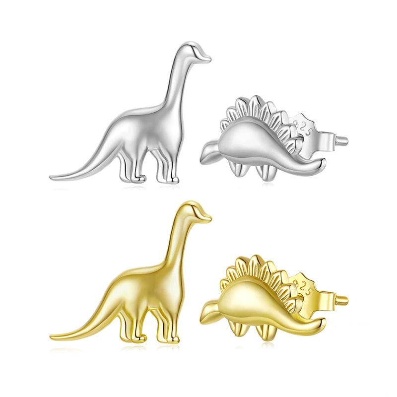 925 Sterling Silver Mismatched Dinosaur Stud Earrings